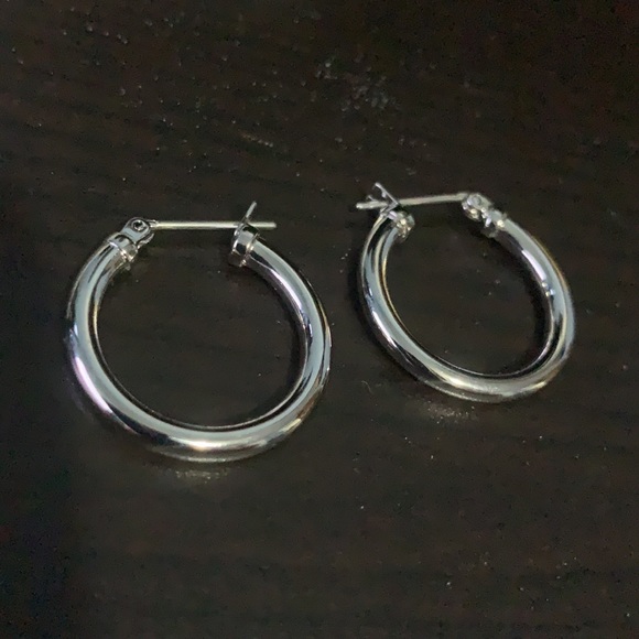 COPY - COPY - NWOT MYKA BRIGHT RHODIUM SILVER Med. HOOP … - Picture 2 of 13